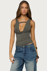 Emeri Deep Cowl Neck Cutout Top