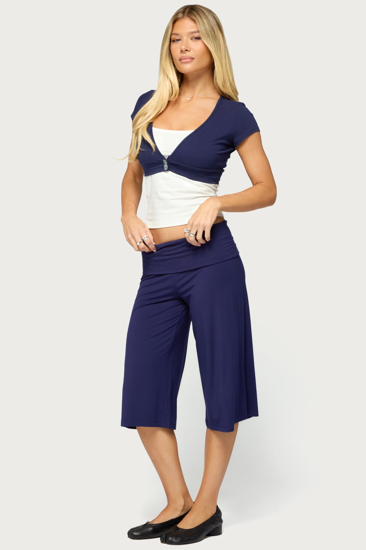 Shirly Wide Leg Foldover Capri Pants