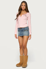 76 Rhinestone Floral Henley Top