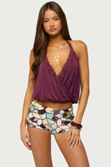 Eilen Lacey Wrap Halter Top