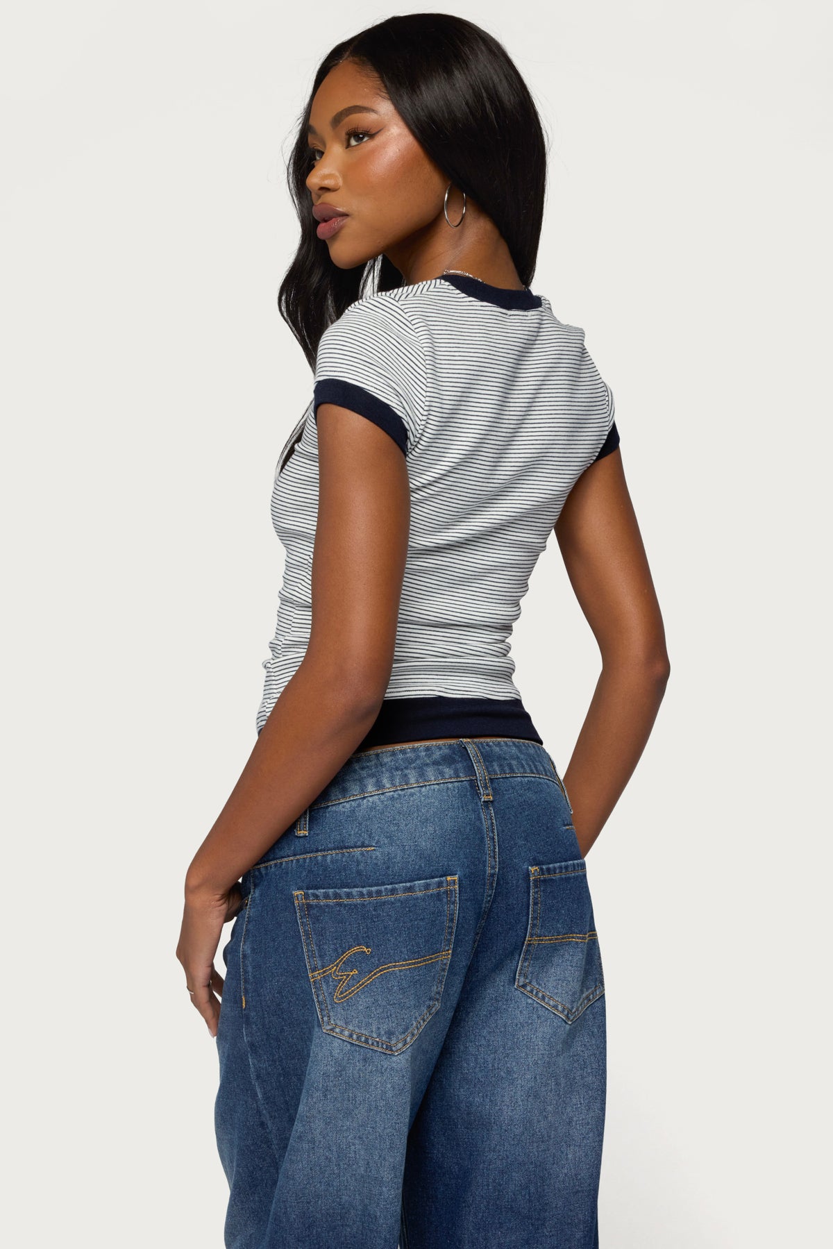Regin Striped Ribbed Henley Top