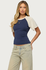 Fraise Contrast Back Tie Raglan Top