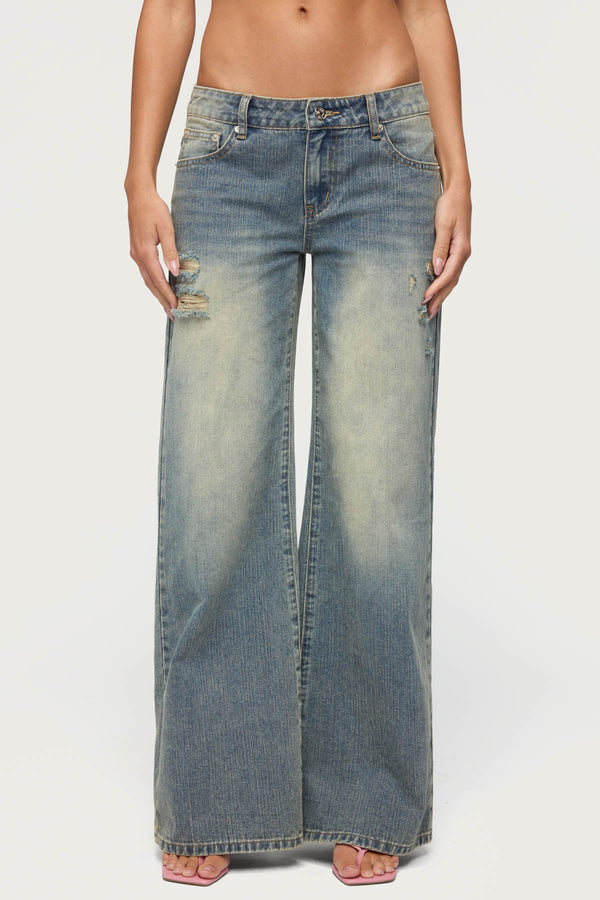 Noor Distressed Low Rise Baggy Jeans