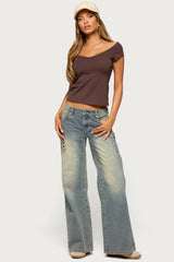 Calie Off Shoulder V Neck Top