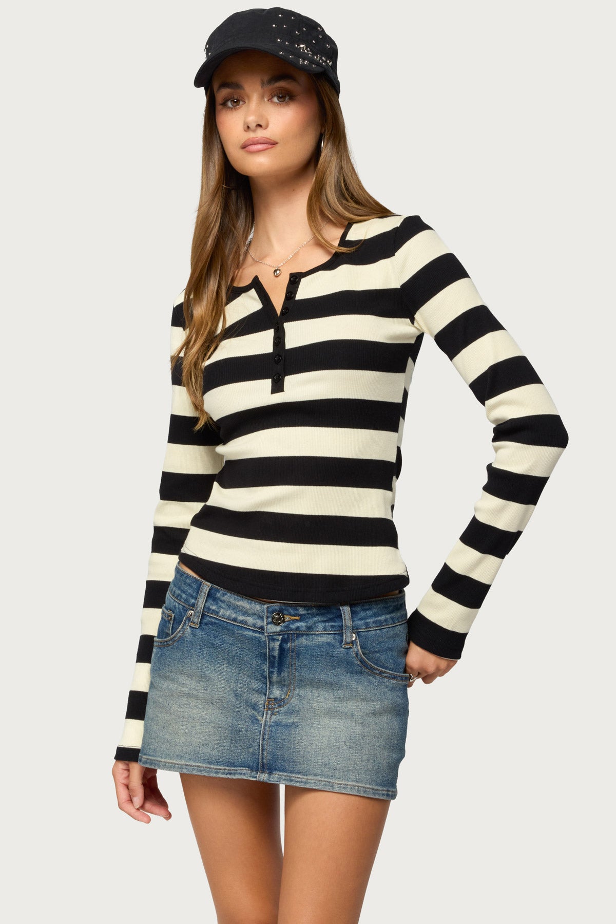 Dea Striped Long Sleeve Henley T Shirt