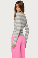 Dea Striped Long Sleeve Henley T Shirt