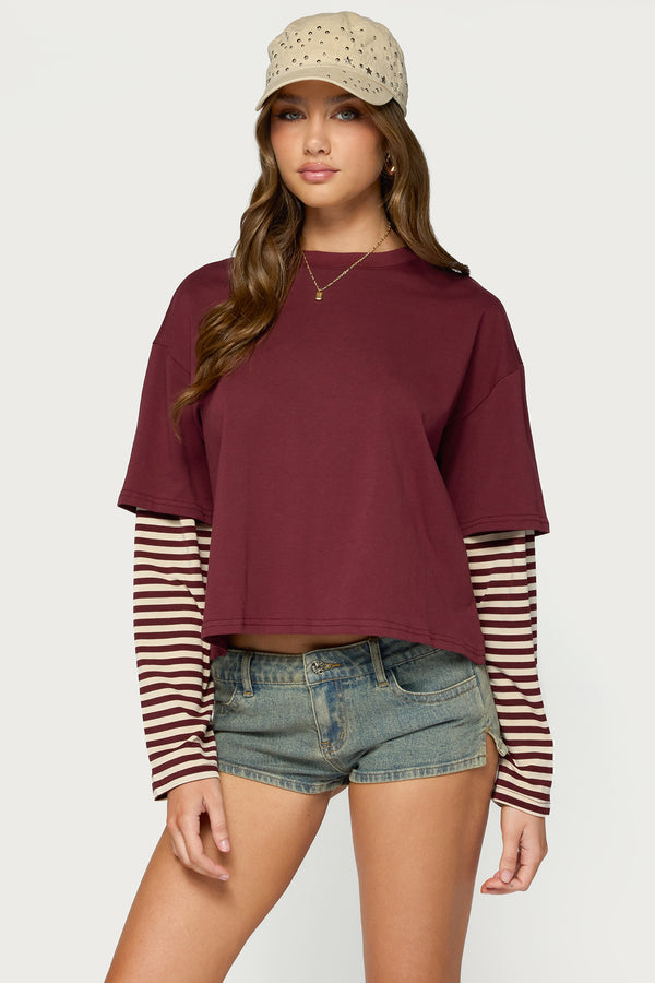 Nacie Layered Stripey Long Sleeve T Shirt view 1