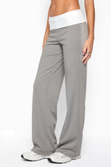 Dayna Contrast Foldover Straight Leg Pants