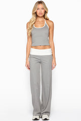 Dayna Contrast Foldover Straight Leg Pants