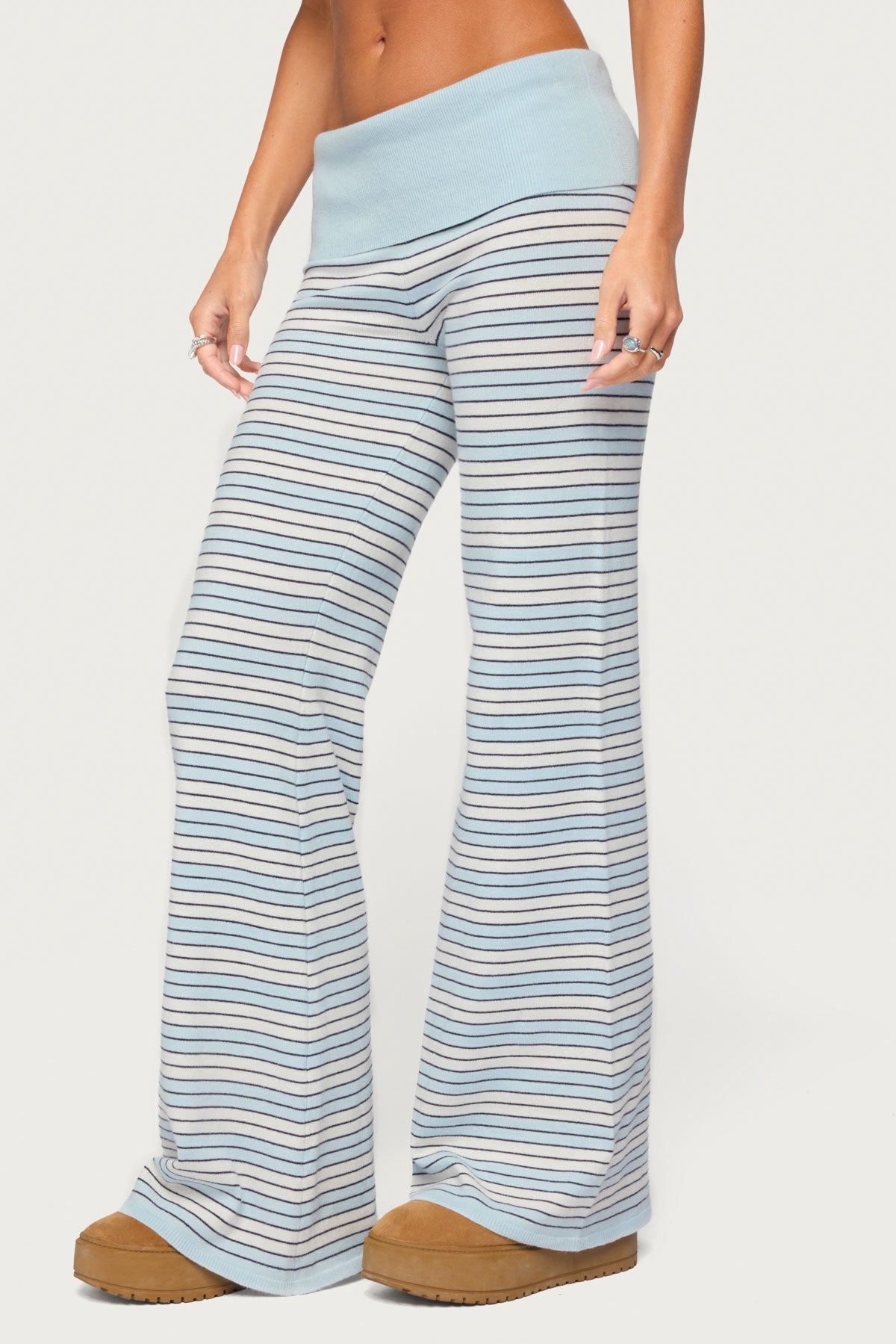 Jadie Foldover Striped Knit Pants