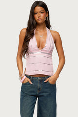 Roey Sequin Chiffon Backless Top