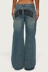 NYC Studded Low Rise Baggy Jeans