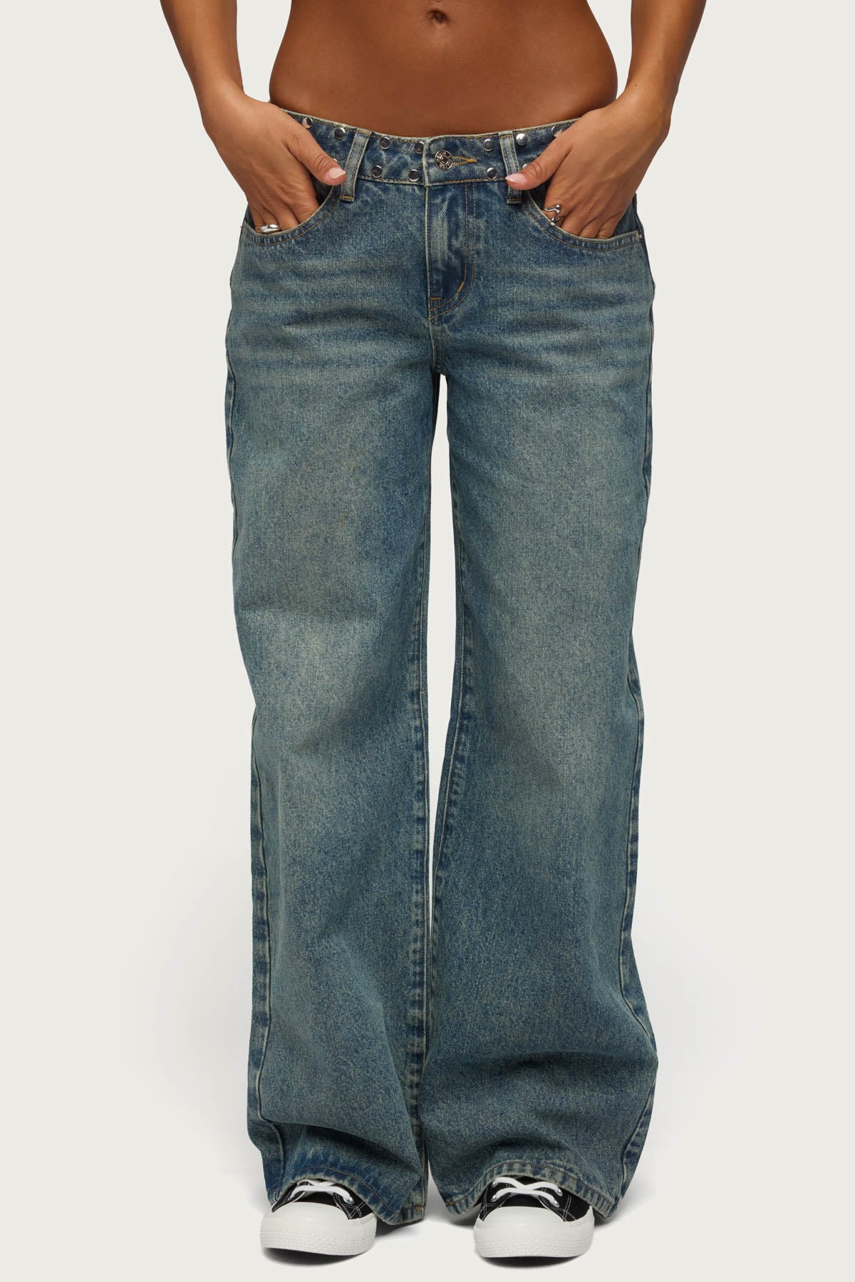 NYC Studded Low Rise Baggy Jeans