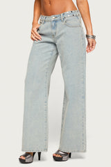 Nyc Studded Low Rise Baggy Jeans