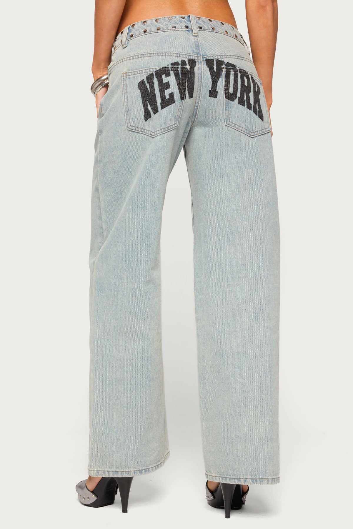 Nyc Studded Low Rise Baggy Jeans