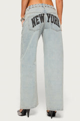 Nyc Studded Low Rise Baggy Jeans