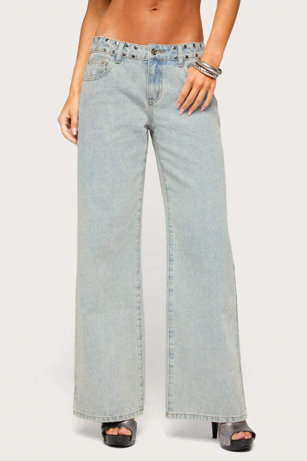 Nyc Studded Low Rise Baggy Jeans