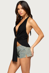 Dixi Buckle Draped Plunge Neck Top