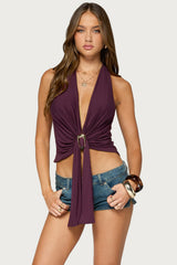 Dixi Buckle Draped Plunge Neck Top