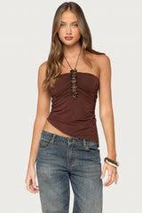 Calia Beaded Asymmetric Halter Top