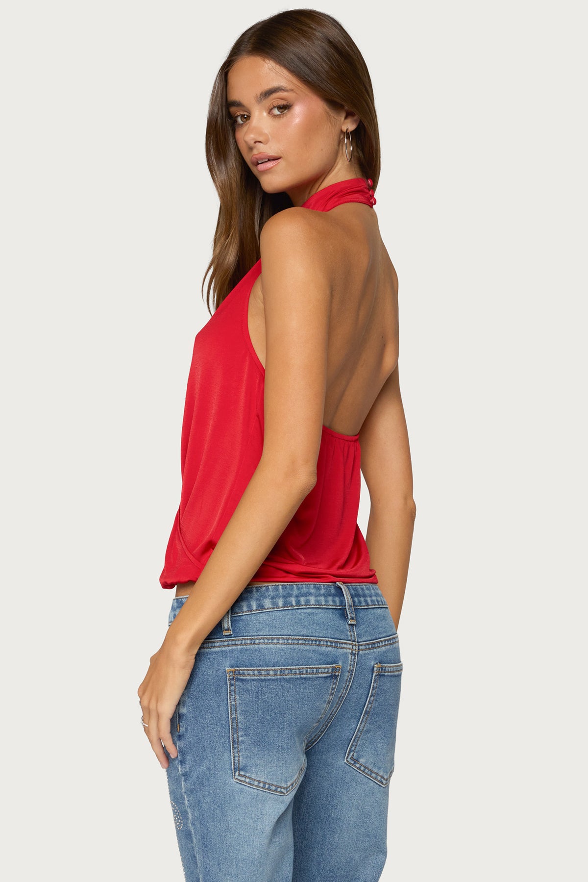 Lizah High Neck Cutout Wrap Top