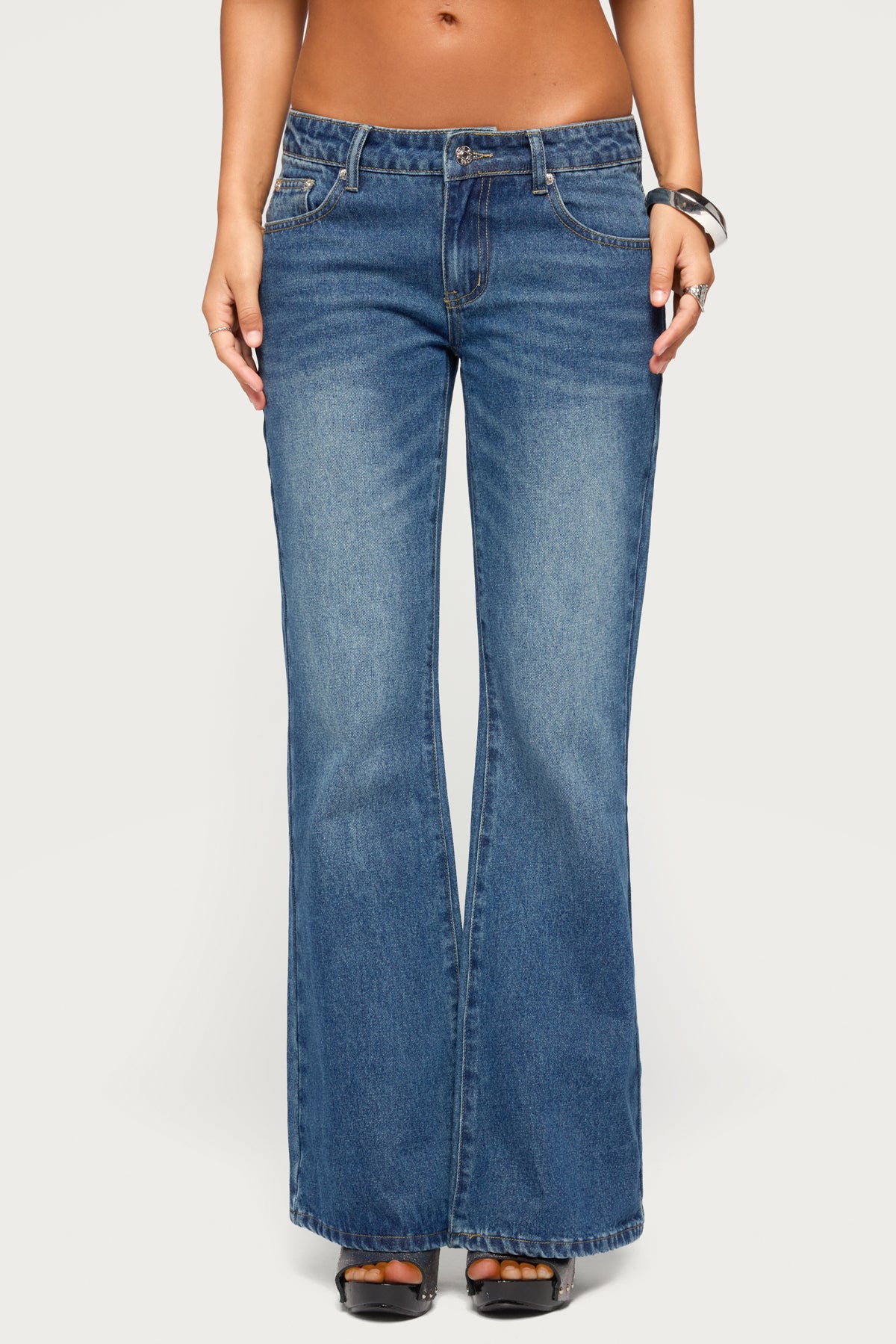 Raiva Low Rise Rhinestone Flared Jeans