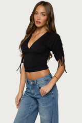 Muriel Drawstring V Neck Top