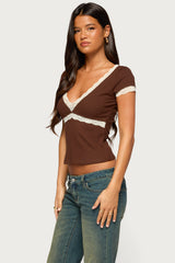 Juli Lacey Ribbed V Neck Top