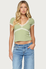 Juli Lacey Ribbed V Neck Top