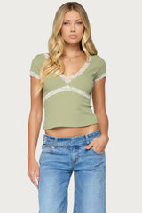 Juli Lacey Ribbed V Neck Top
