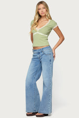 Juli Lacey Ribbed V Neck Top
