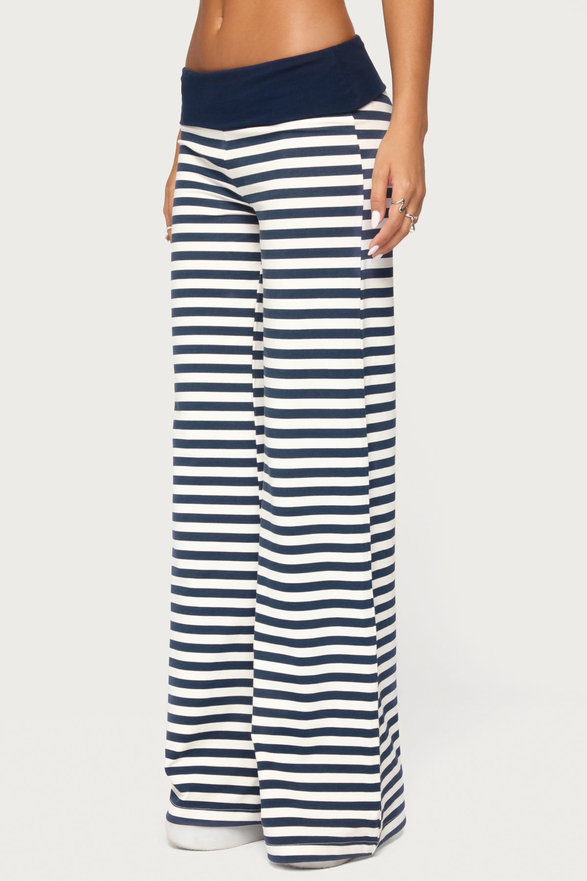 Fina Contrast Foldover Striped Pants