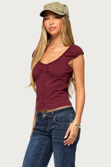 Mazzy Ruched Button Up Top