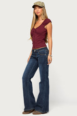 Mazzy Ruched Button Up Top