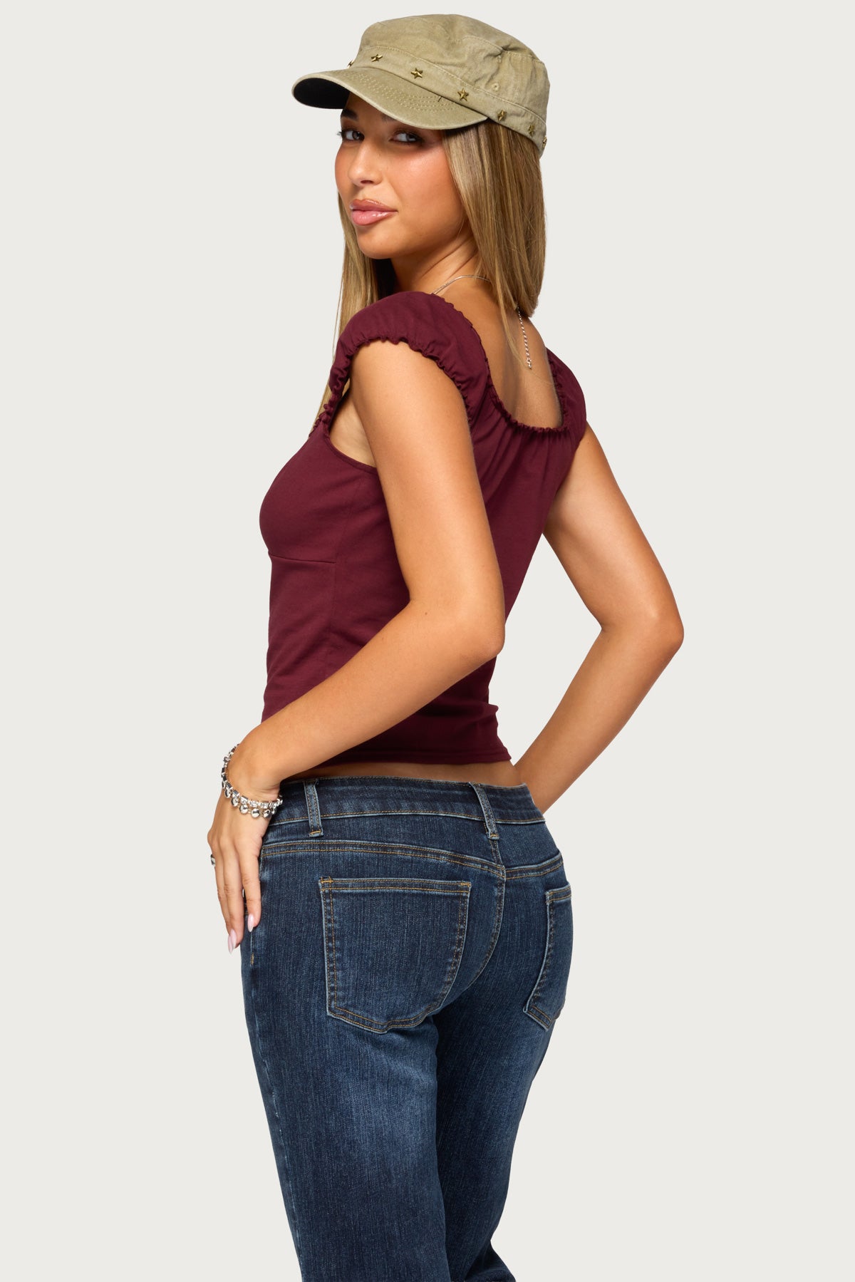 Mazzy Ruched Button Up Top