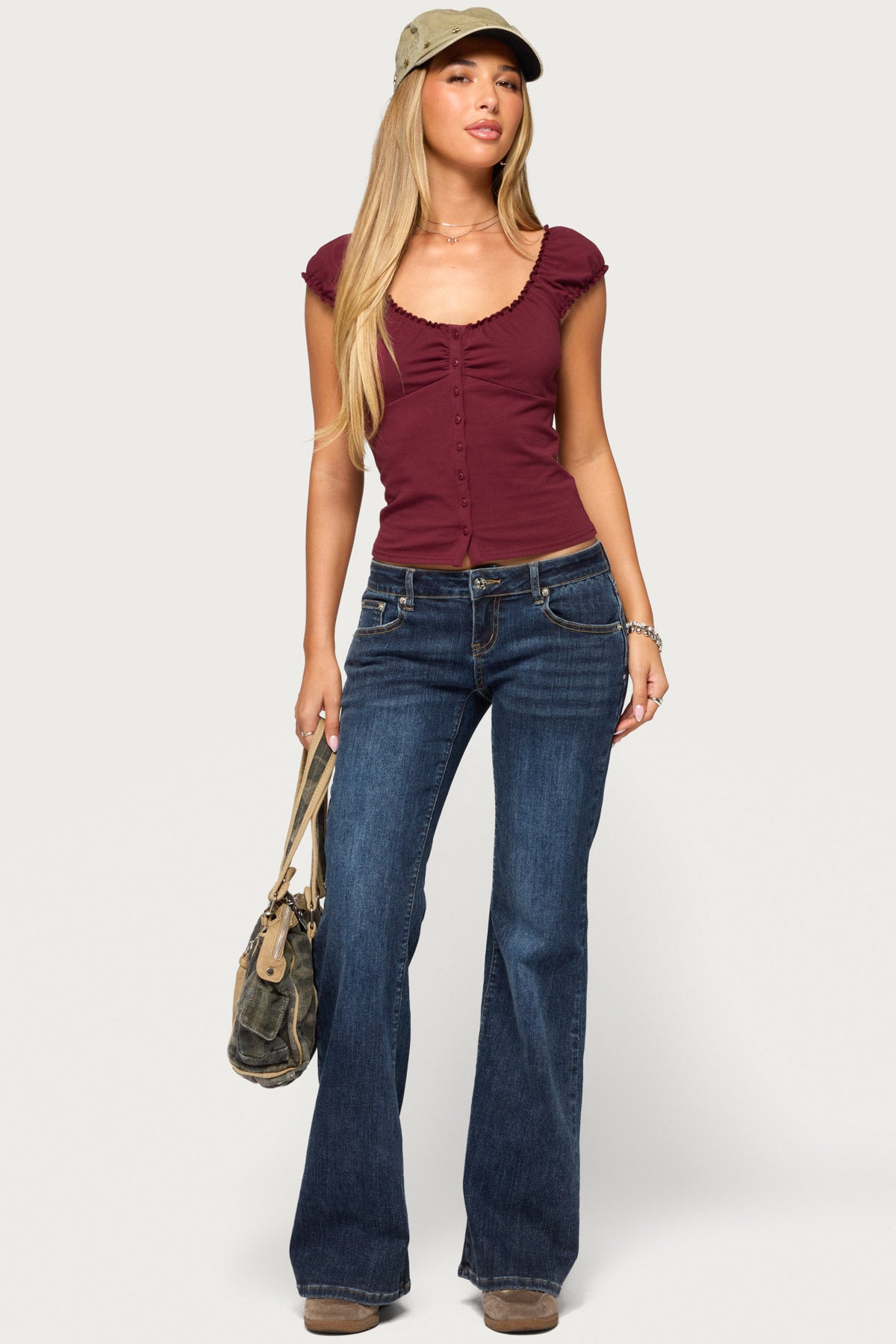 Mazzy Ruched Button Up Top