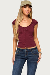 Mazzy Ruched Button Up Top