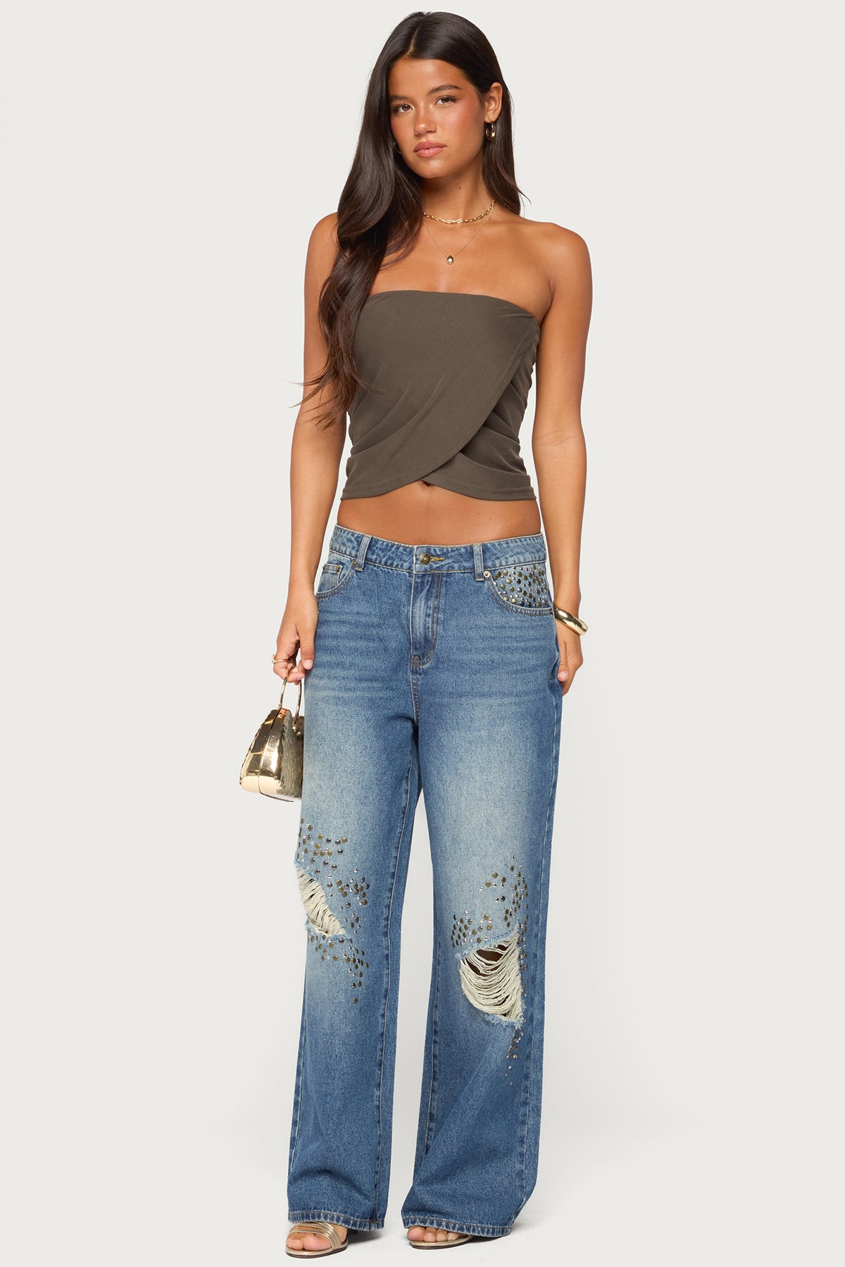 Amei Asymmetric Strapless Wrap Top
