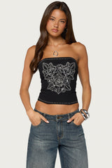 Harli Floral Studded Strapless Top