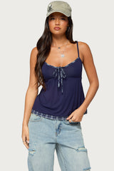 Lissey Plaid Tie Babydoll Top