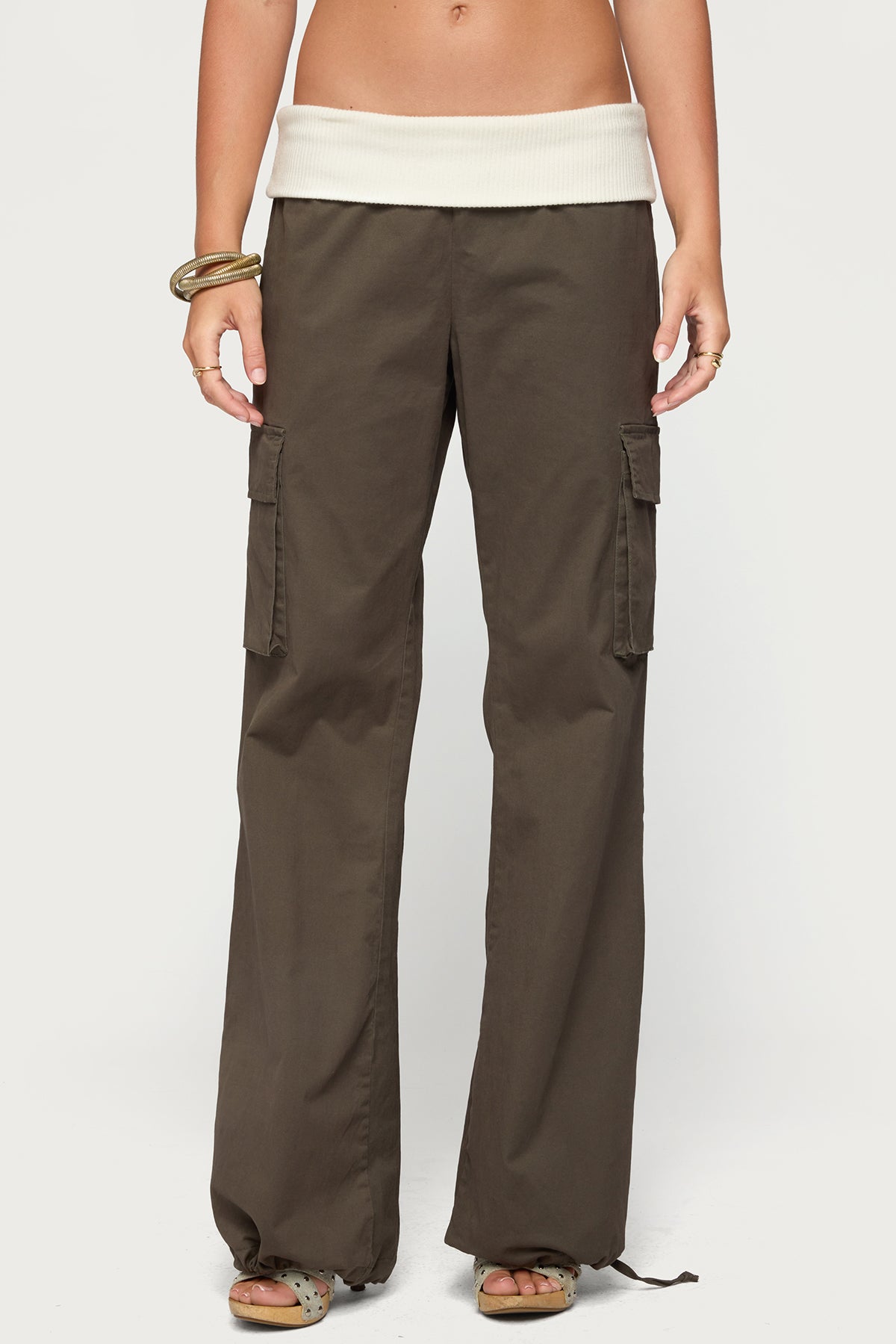 Jolee Contrast Ribbed Foldover Cargo Pants