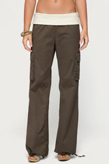 Jolee Contrast Ribbed Foldover Cargo Pants
