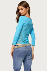 Bailie Lace Back Three-Quarter Sleeve Top