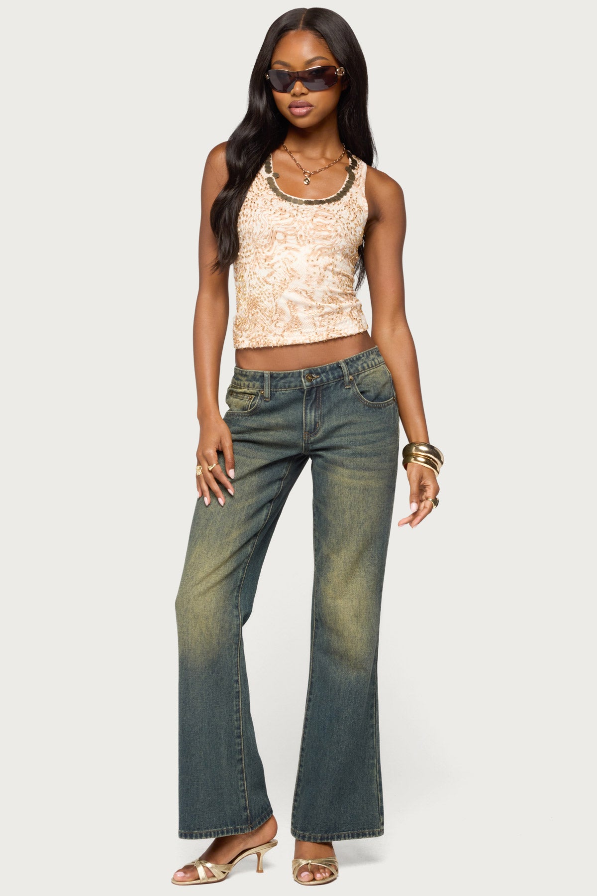 Prado Beaded Sequin Printed Tank Top