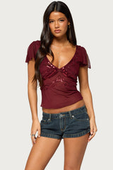 Ciri Sequin Mesh V Neck Top