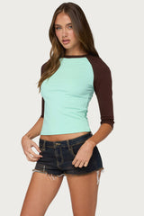 Irva Contrast Raglan Quarter Sleeve Top