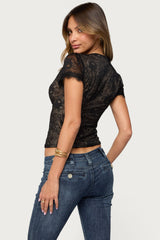 Chai Sheer Lace V Neck Top