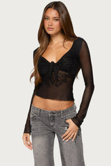 Sarla Beaded Sheer Mesh Tie Top