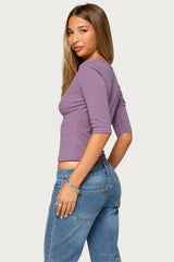 Garla V Neck Three-Quarter Sleeve Top