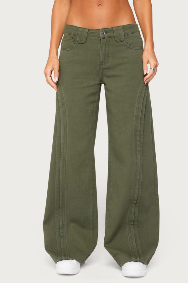 Pascale Stitched Low Rise Wide Leg Jeans